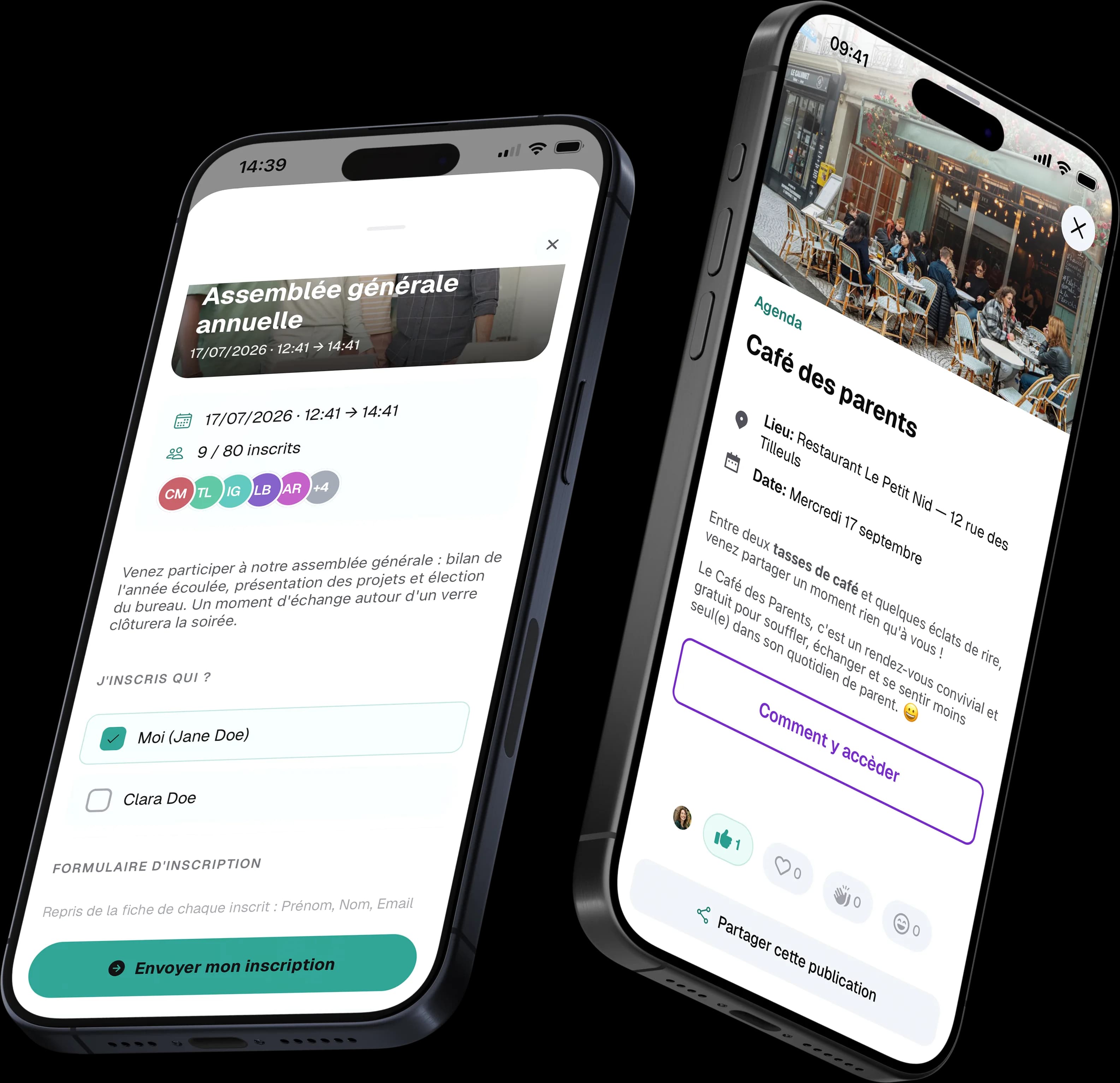 Application mobile d'une association sur Silia : inscription à un événement et publication de l'agenda