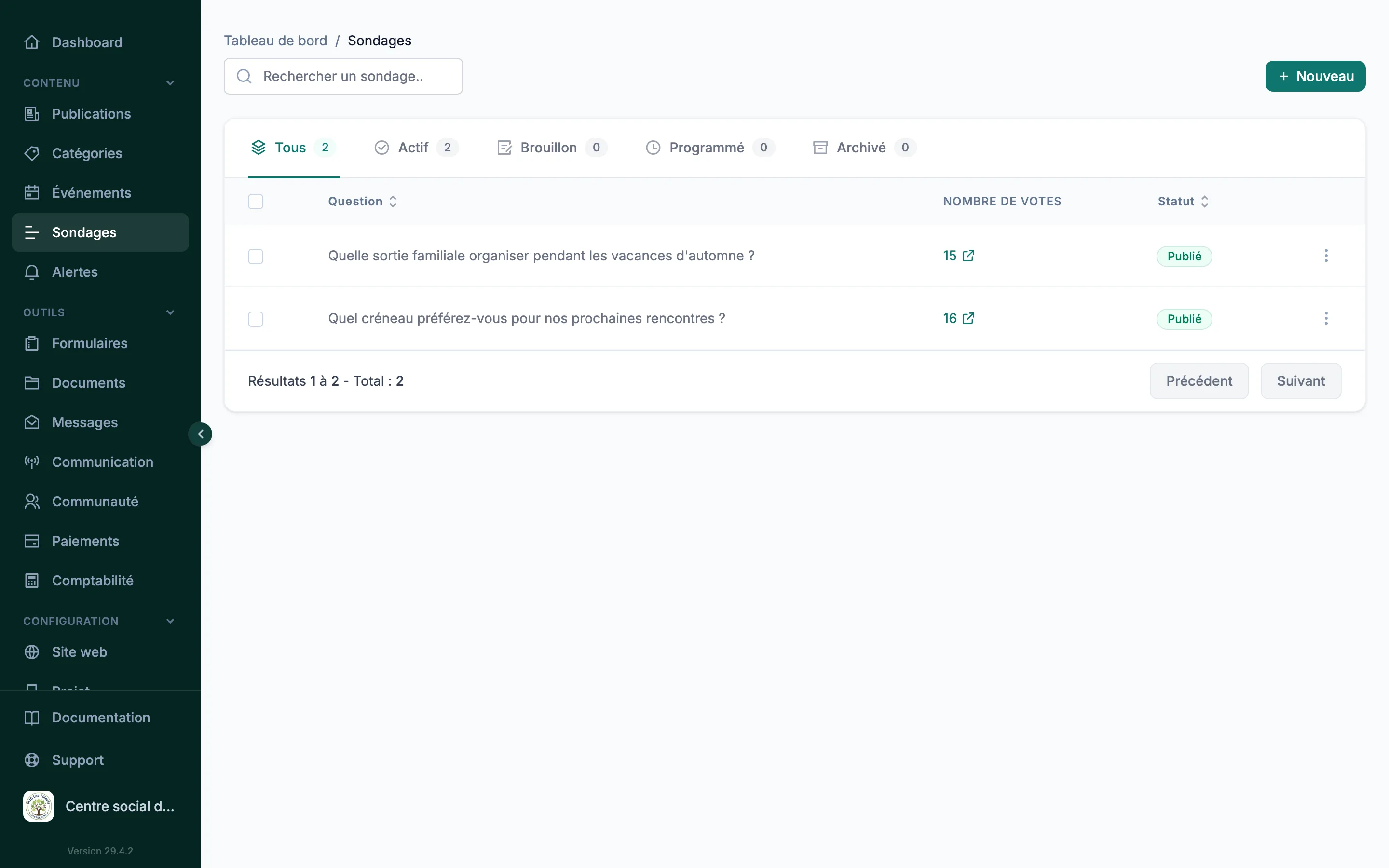 Création et gestion des sondages depuis le back-office Silia