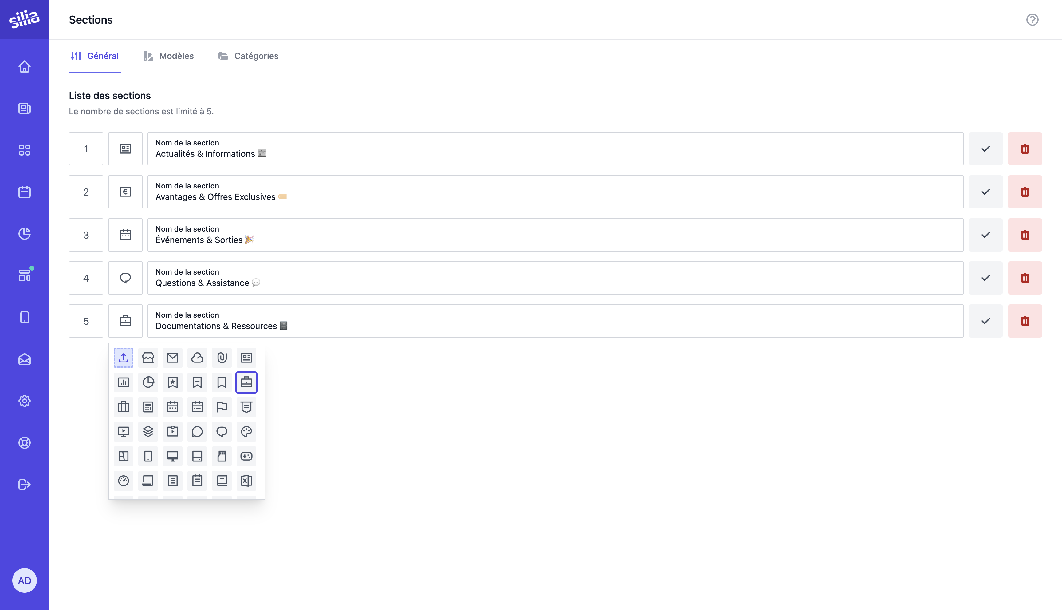 Gestion des sections